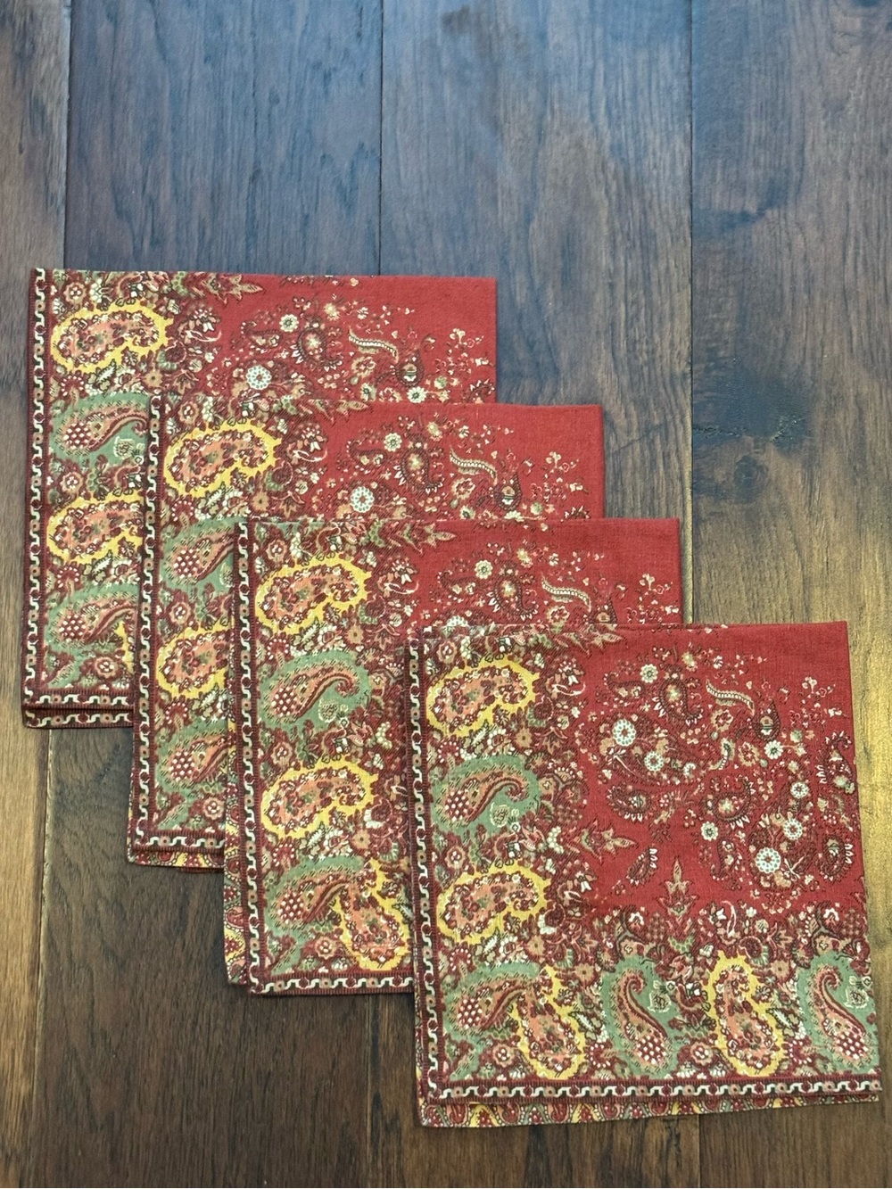Pottery Barn Red Paisley Cloth Napkins - Set of 4